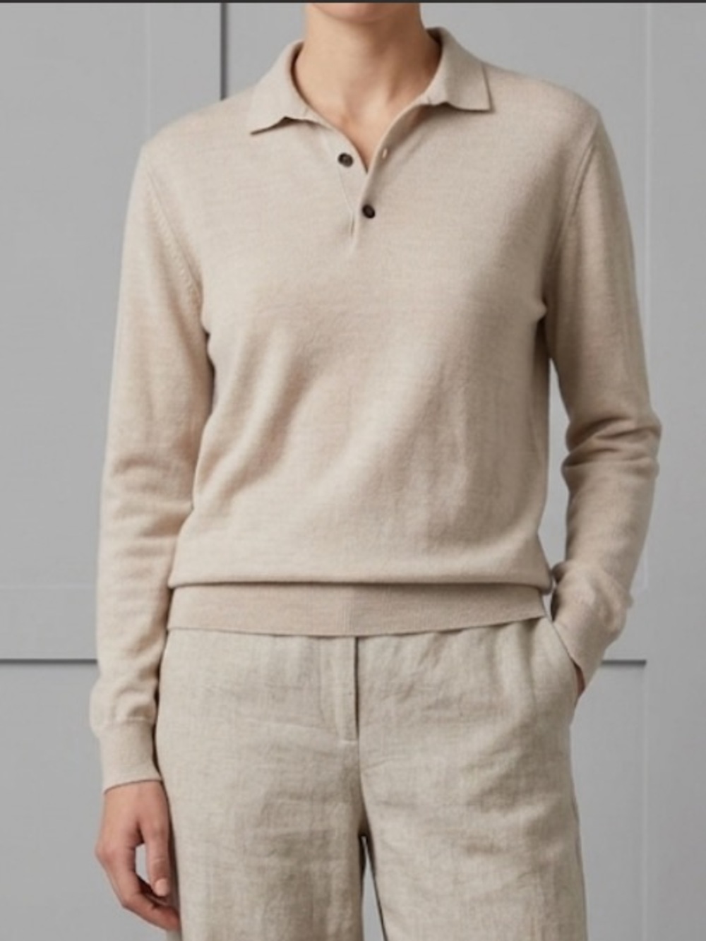 Classic Merino Wool Cream Polo Neck Sweater